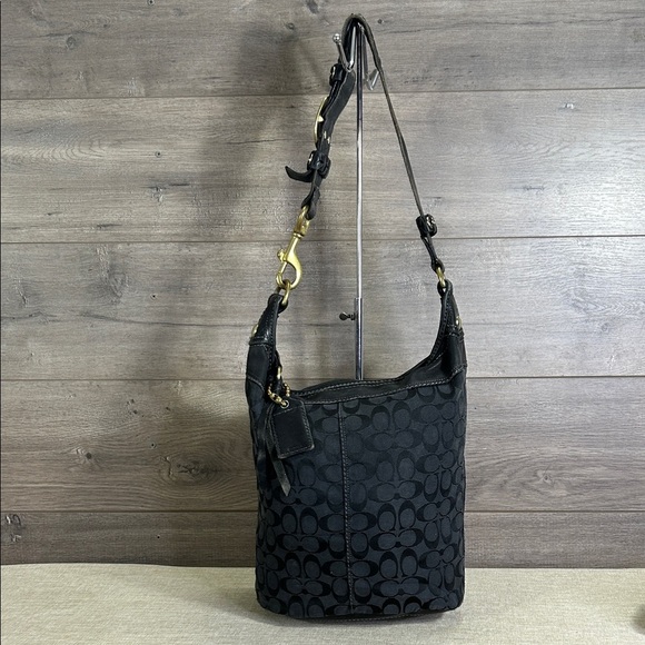 Coach 11438 Bleecker black signature logo jacquard and leather bucket bag - Picture 1 of 13